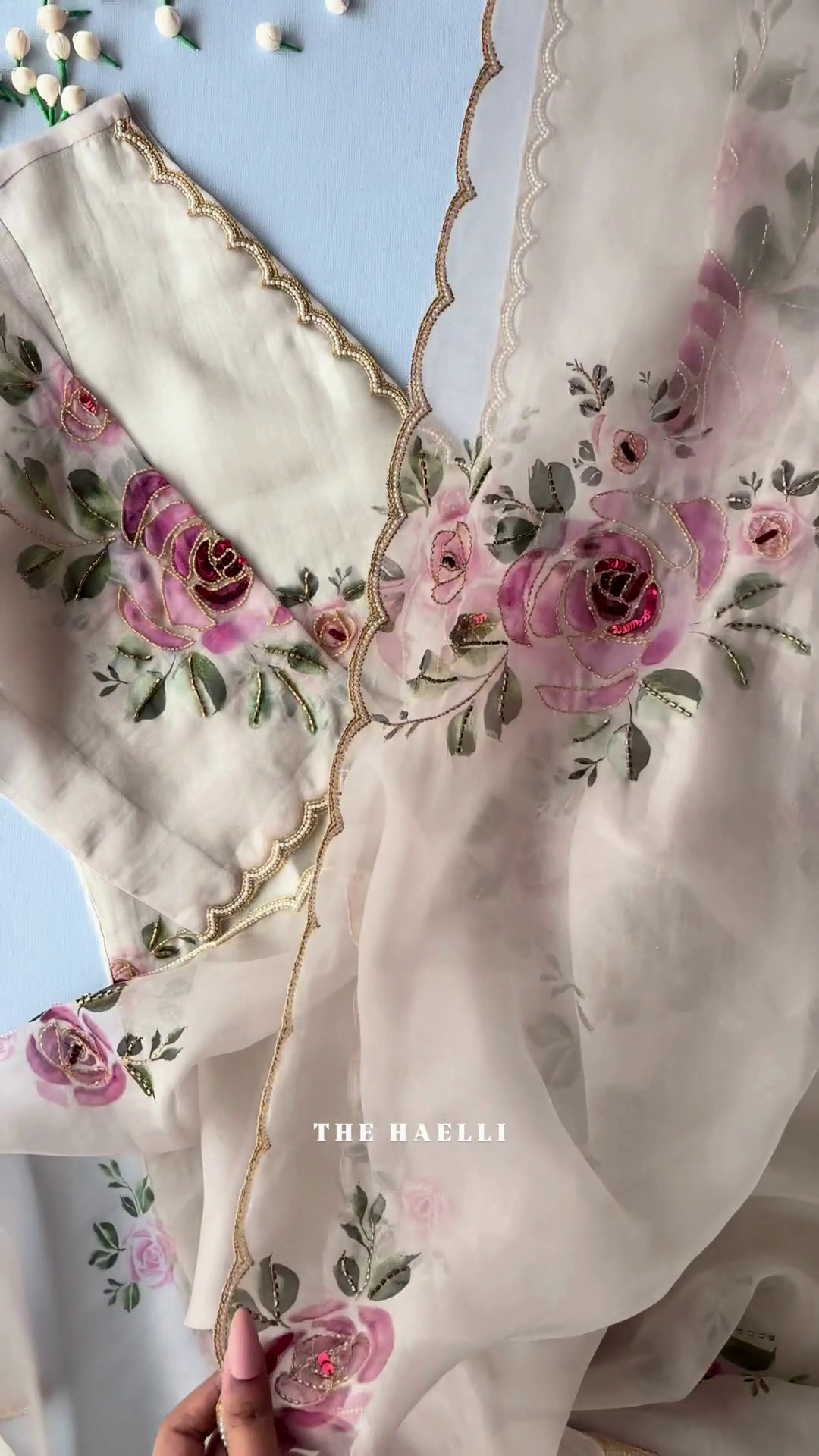 Elegant Pearl White Floral Embroidered Ethnic Kurti Set πΈπ€β¨ - Image 2