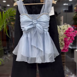 Elegant White Ruched Peplum Top with Black Wide-Leg Denim Co-Ord Set 🤍🖤✨