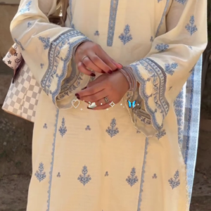 Elegant Ivory & Blue Printed Kurta Set – Timeless Grace