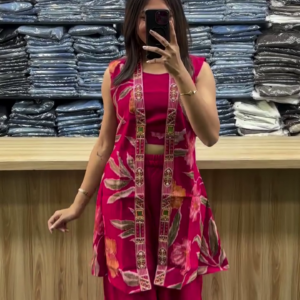 Royal Fuchsia Floral Fusion Indo-Western Palazzo Co-Ord Set 🌺💖✨